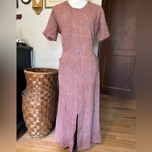 Flax by Jeanne Engelhart pink dyed linen maxi dress with pockets